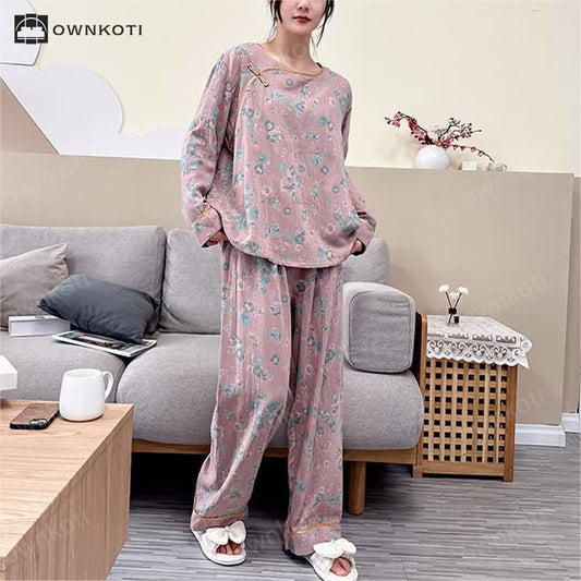 Plus-size Peony Cotton Pajama Set