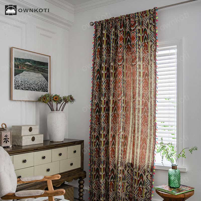 Multicolor Geometric Curtain Semi Blackout Drapes
