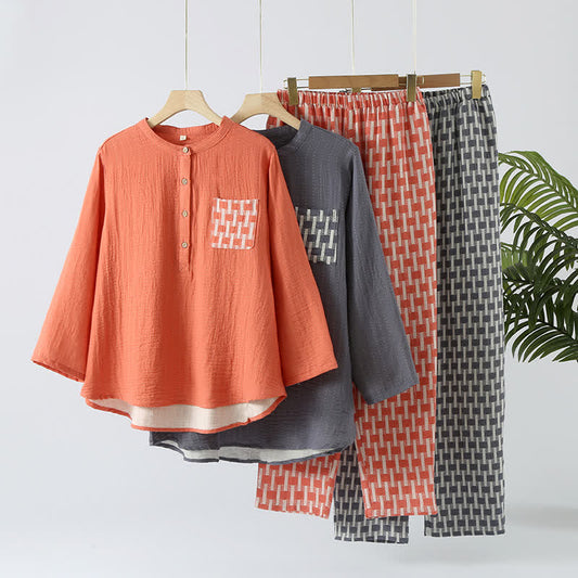 Cotton Gauze Round-neck Pajama Set - image 0