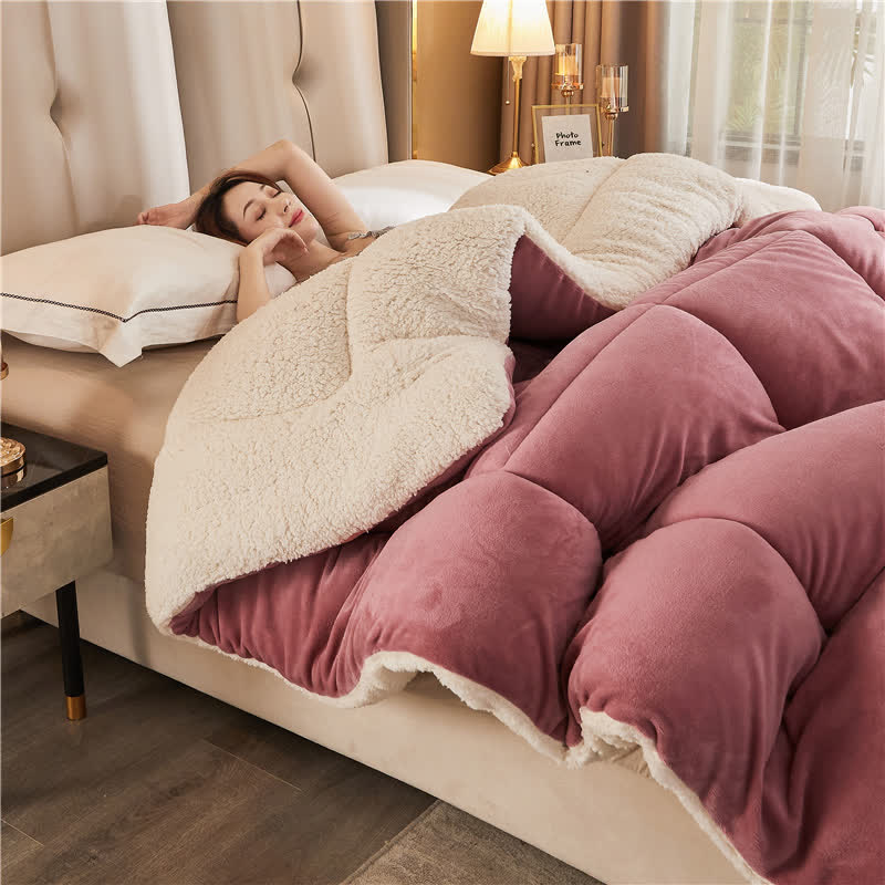 Solid Color Thick Warm Blanket with Quilt Core - image 3