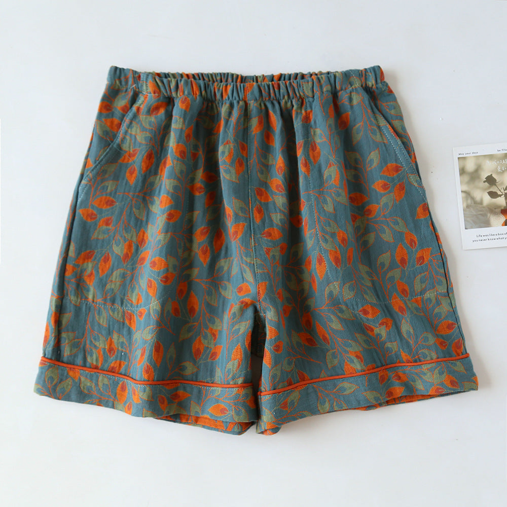 Yarn-dyed Jacquard Cotton Gauze Pajama Shorts - Blue - M - image 1