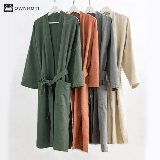 Ownkoti Soft V-Neck Bathrobe Sleepwear with Pockets