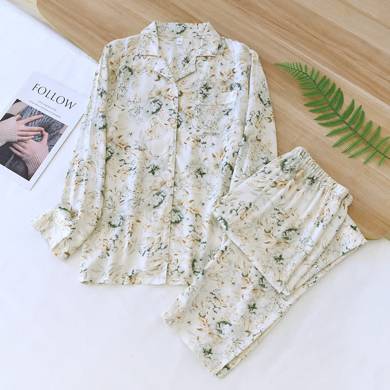Rural Style Satin Lapel Nightwear Set
