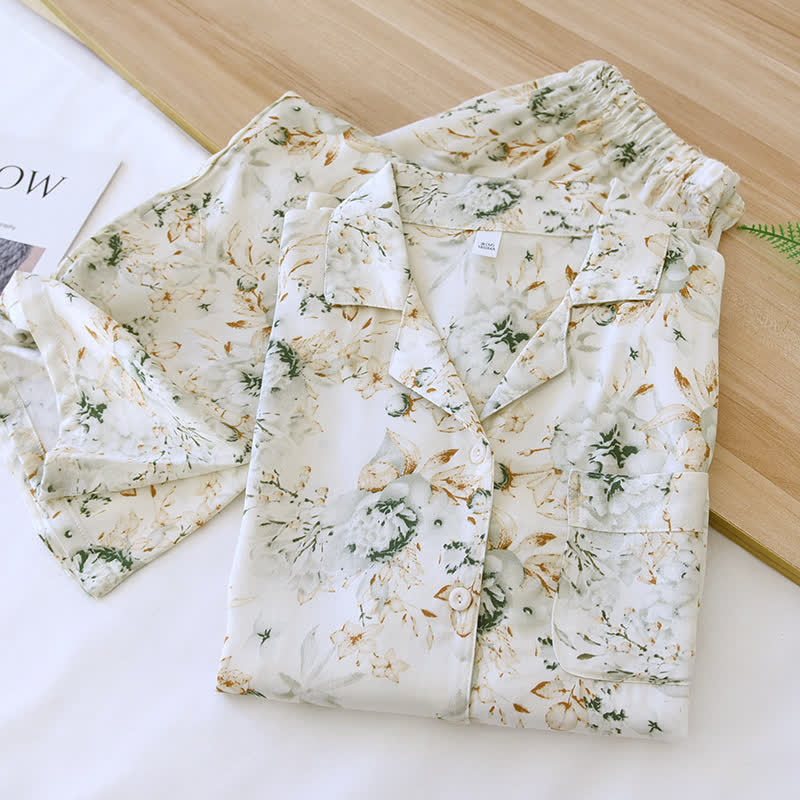 Rural Style Satin Lapel Nightwear Set