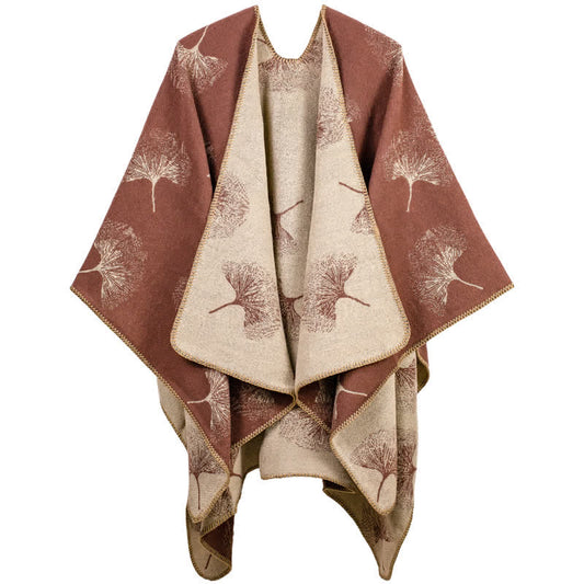 Ownkoti Luxurious Ginkgo Leaf Travel Shawl Cape - Brown - 51" x 59" - image 1