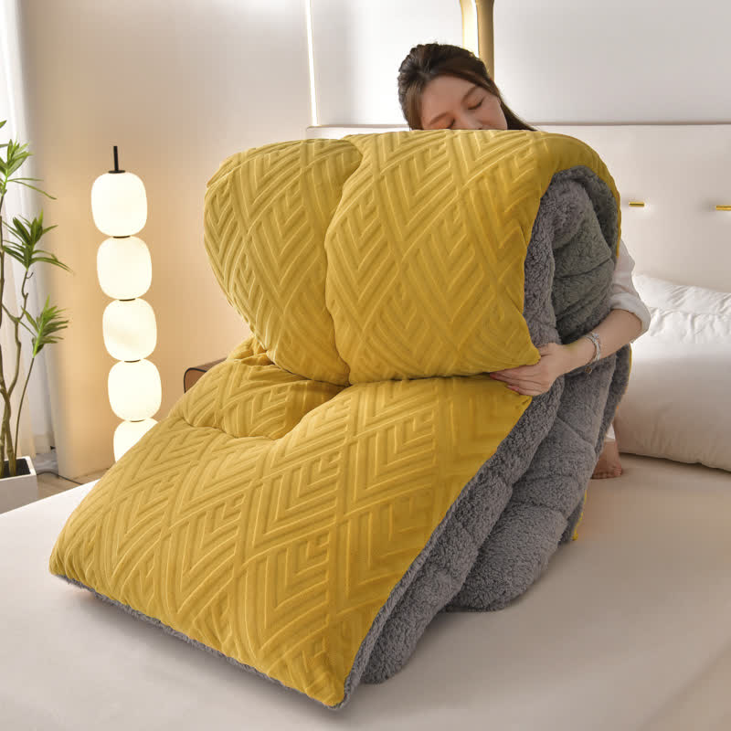 Thick Sherpa Winter Blanket with Quilt Core - Yellow - King - image 28