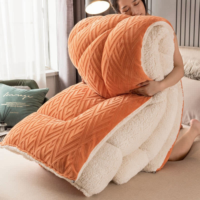 Thick Sherpa Winter Blanket with Quilt Core - Orange & White - King - image 16