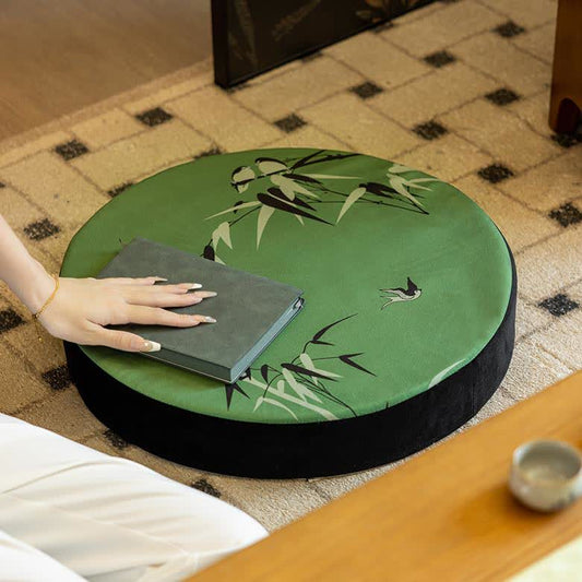 Round Shape Pastoral Bamboo Floor Cushion - Green & Black - 16" x 16" x 3" - image 2