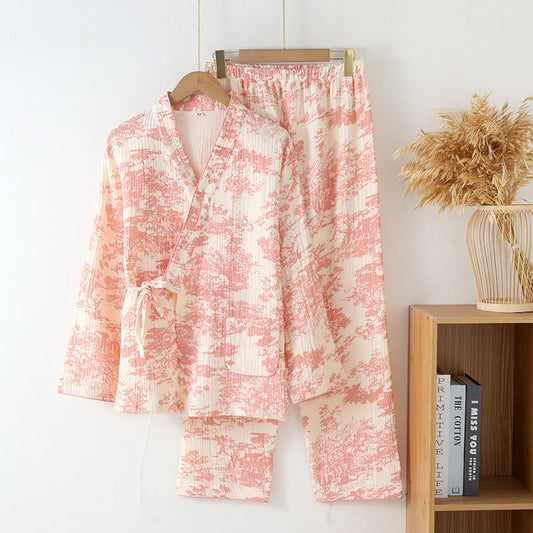 Refresh Cotton Gauze Kimono Pajama Set - Coral Pink - XL - image 1