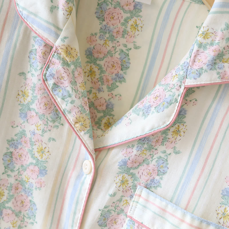 Cotton Gauze Floral Cardigan Pajama Set