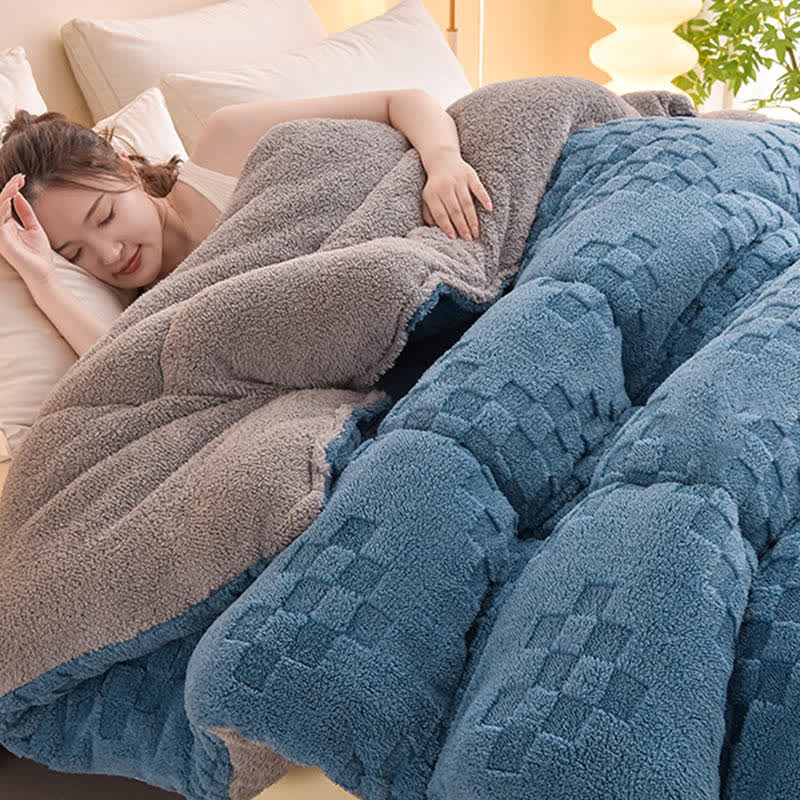 Winter Sherpa Warm Blanket with Quilt Core - Dark Blue - King - image 12