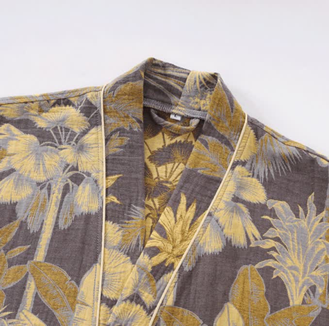 Tropical Leaf Cotton Gauze Breathable Bathrobe