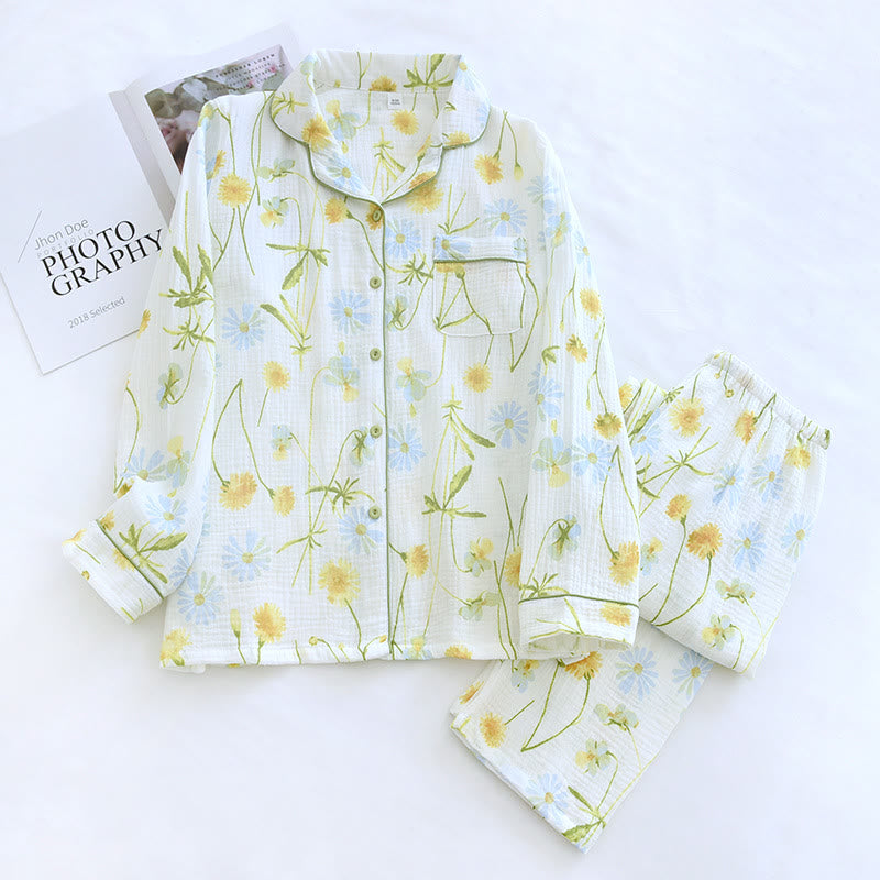 Rural Daisy Cotton Gauze Cardigan Pajama Set