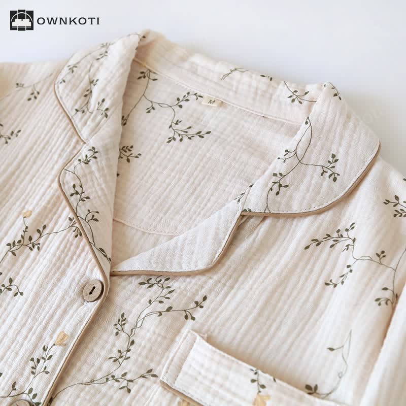 Simple Rural Lapel Cotton Loungewear Set