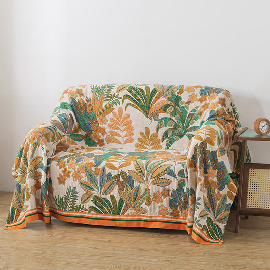 Palm Leaf Cotton Gauze Reversible Blanket - 79" x 90" - image 0
