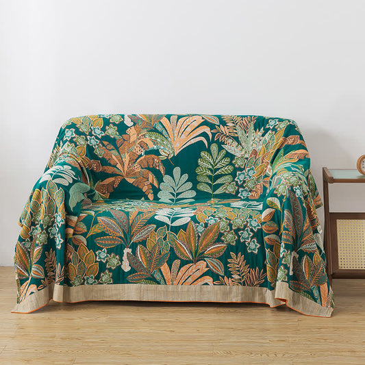 Palm Leaf Cotton Gauze Reversible Blanket - image 1