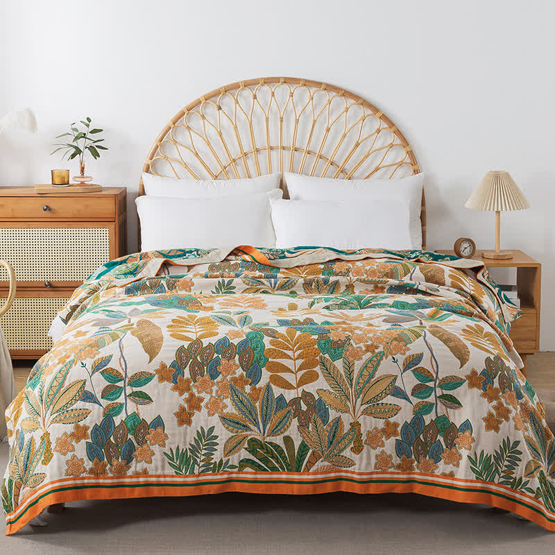 Palm Leaf Cotton Gauze Reversible Blanket - image 5