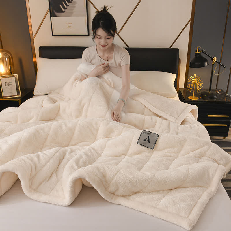 Double-sided Fleece Simple Throw Blanket - White - Queen - image 9