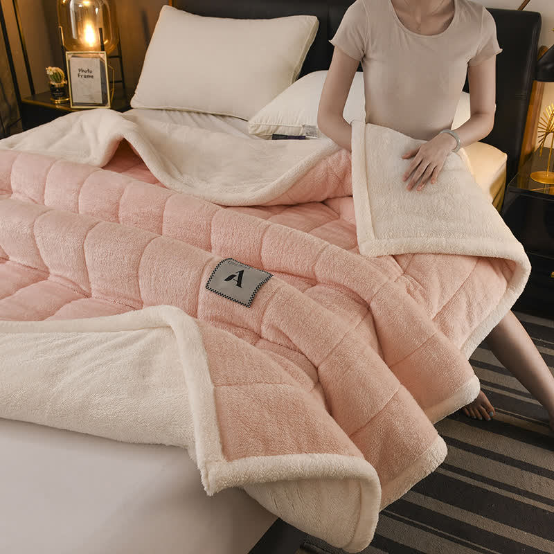 Double-sided Fleece Simple Throw Blanket - Light Pink - Queen - image 7