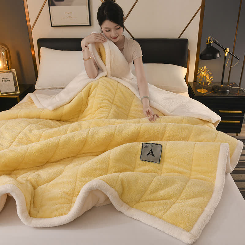 Double-sided Fleece Simple Throw Blanket - Yellow - Queen - image 11