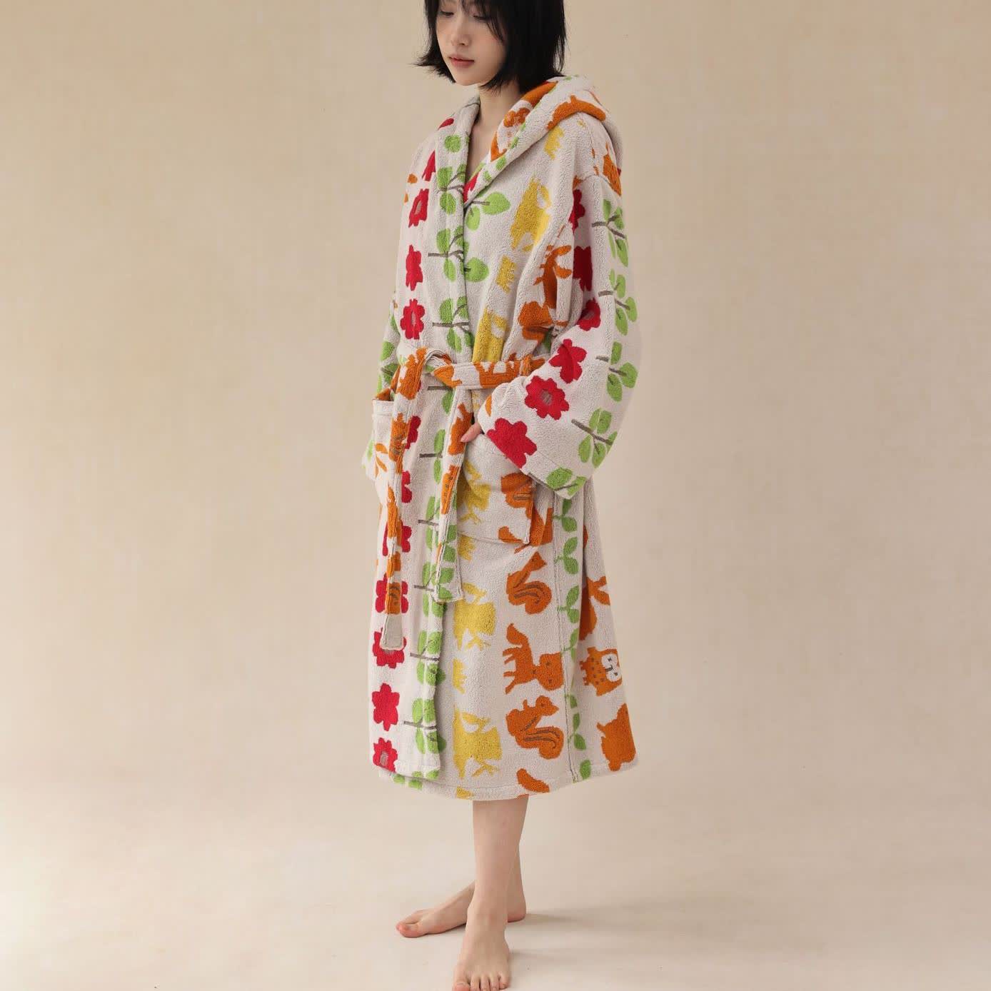 Pastoral Cotton Absorbent Hooded Bathrobe