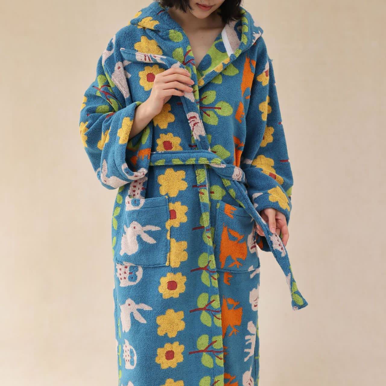 Pastoral Cotton Absorbent Hooded Bathrobe