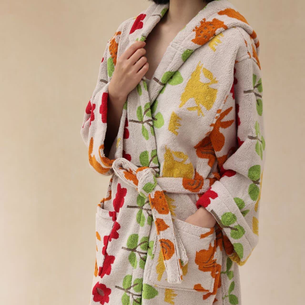 Pastoral Cotton Absorbent Hooded Bathrobe