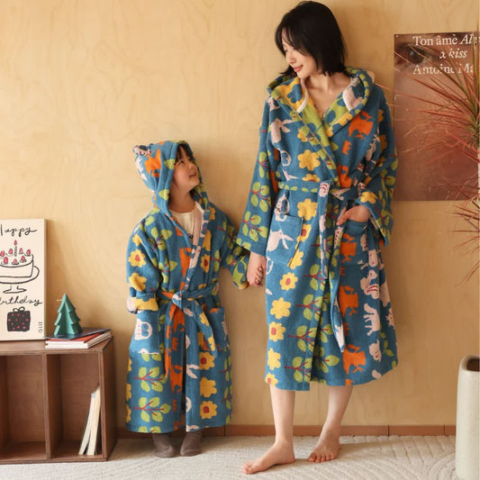 Pastoral Cotton Absorbent Hooded Bathrobe