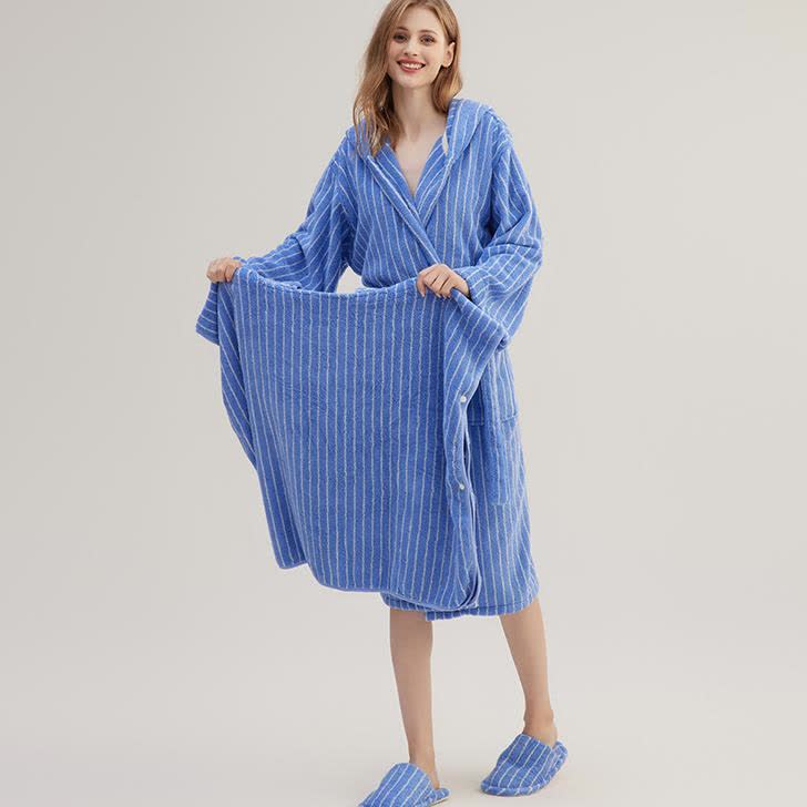 Pure Cotton Striped Hooded Cape Bathrobe