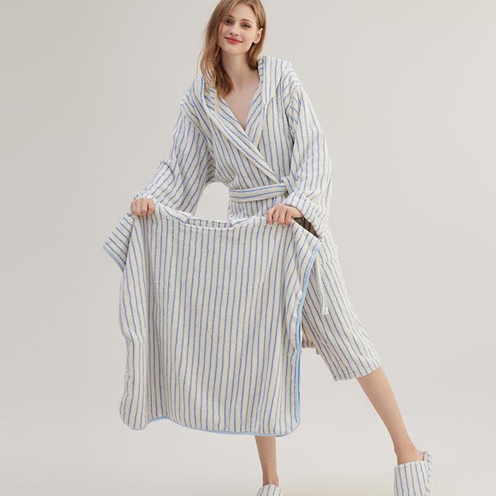 Pure Cotton Striped Hooded Cape Bathrobe