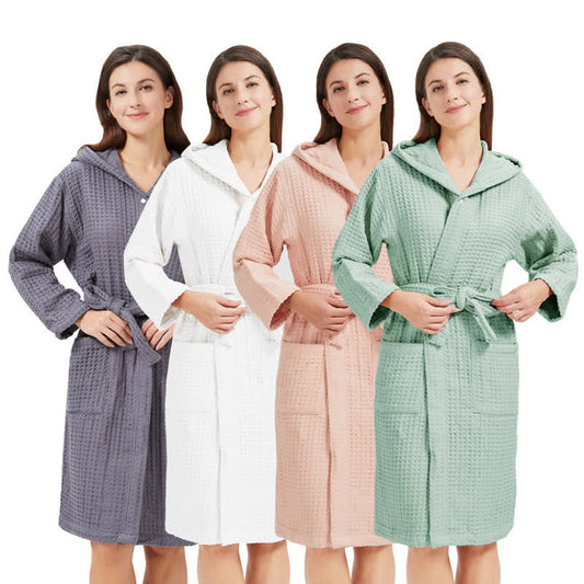 Pure Cotton Waffle Textured Breathable Bathrobe