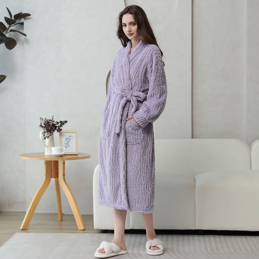 Simple Solid Color Soft Fleece Bathrobe