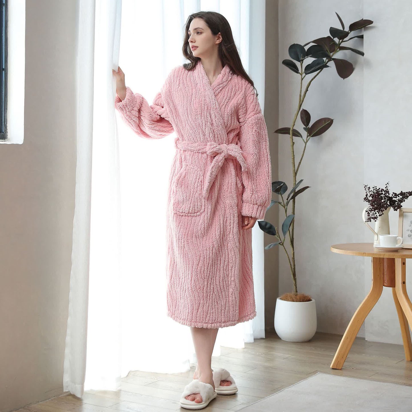 Simple Solid Color Soft Fleece Bathrobe
