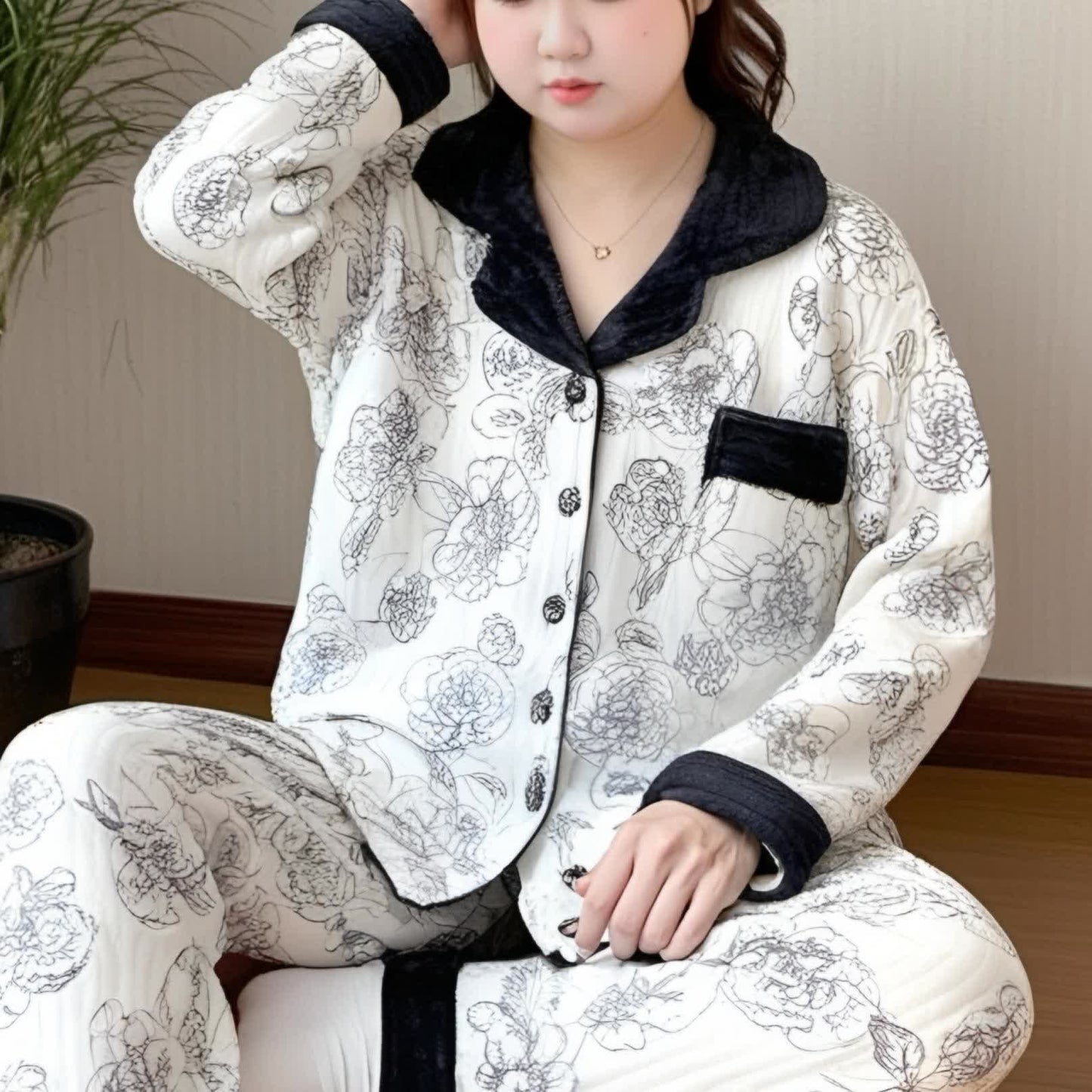 Plus Size Soft Breathable Pastoral Pajama Set