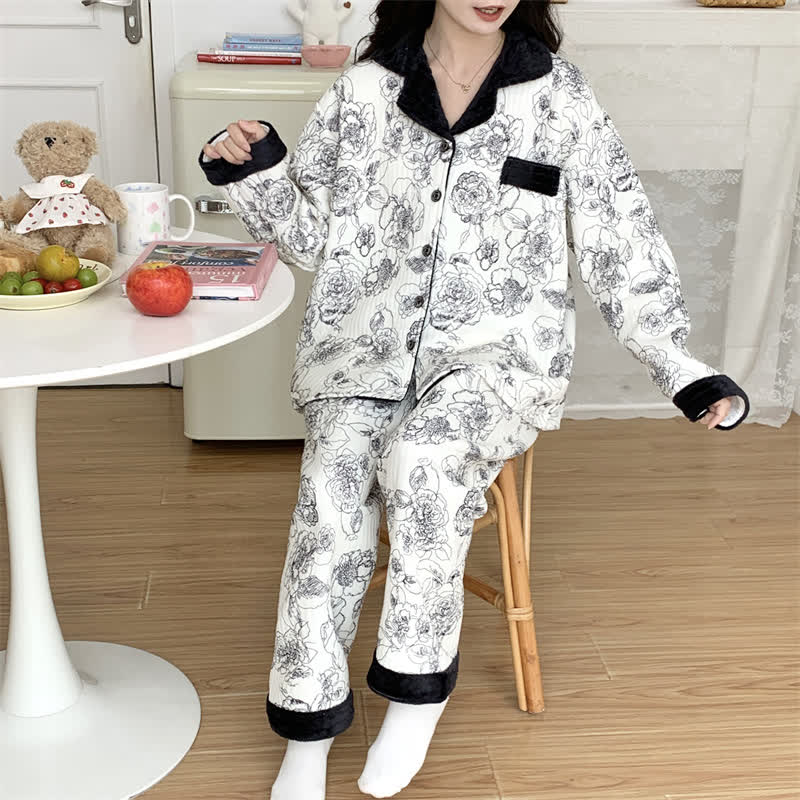 Plus Size Soft Breathable Pastoral Pajama Set