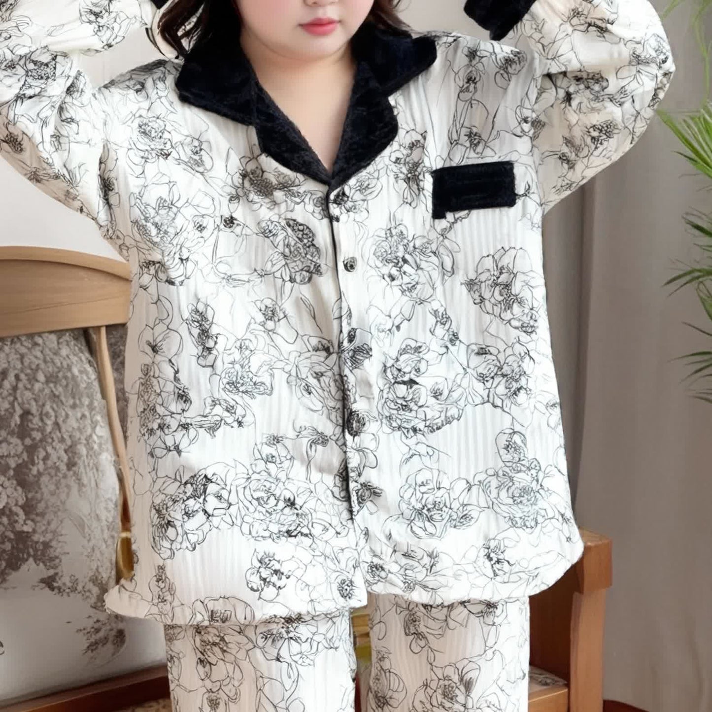 Plus Size Soft Breathable Pastoral Pajama Set