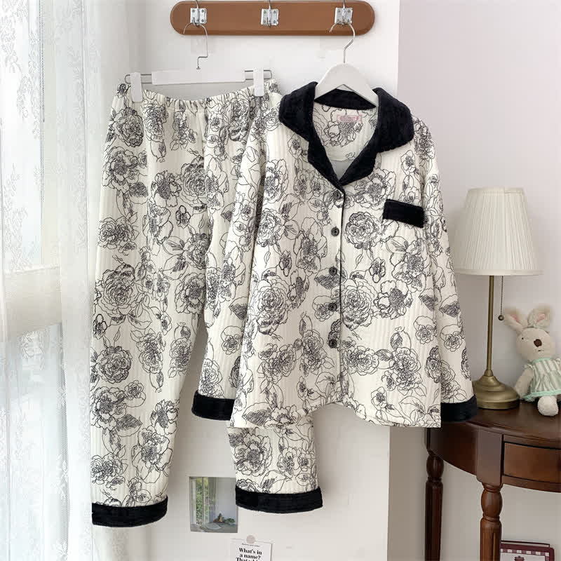 Plus Size Soft Breathable Pastoral Pajama Set
