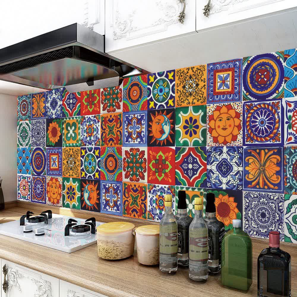 Talavera Bohemian Waterpoof Wall Sticker (24PCS) - 48PCS - 7.87" x 7.87" - image 0