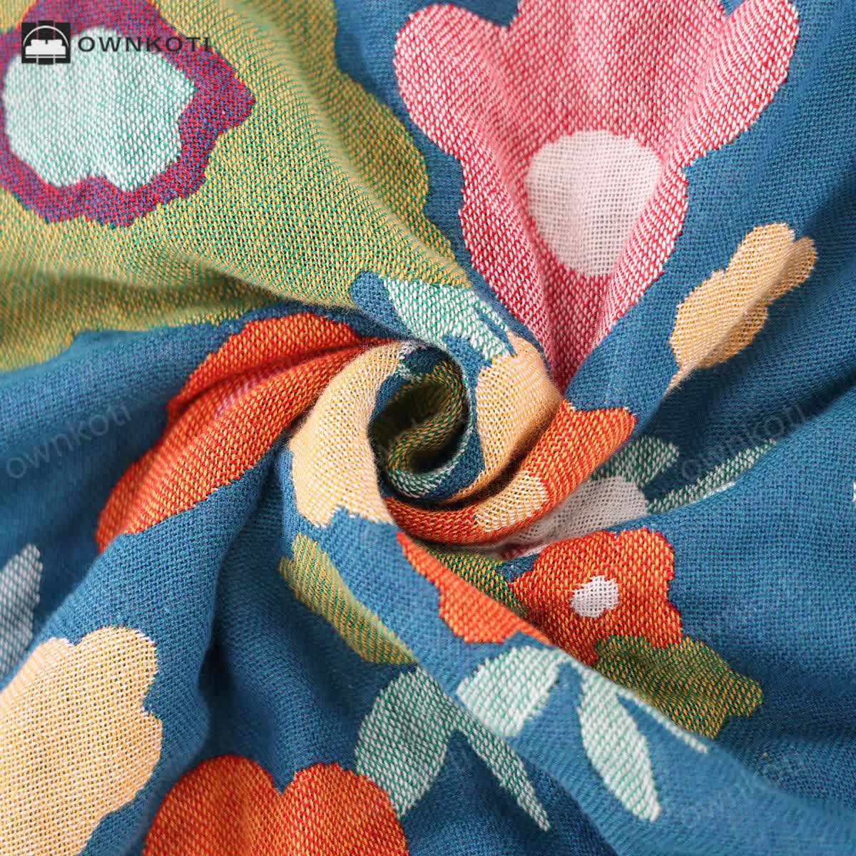 Cotton Gauze Bright Flowers Soft Blanket