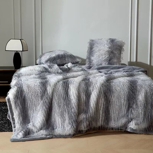 Gradient Luxurious Ostrich Feather Throw Blanket - Dark Gray - 79"W x 90"L - image 0