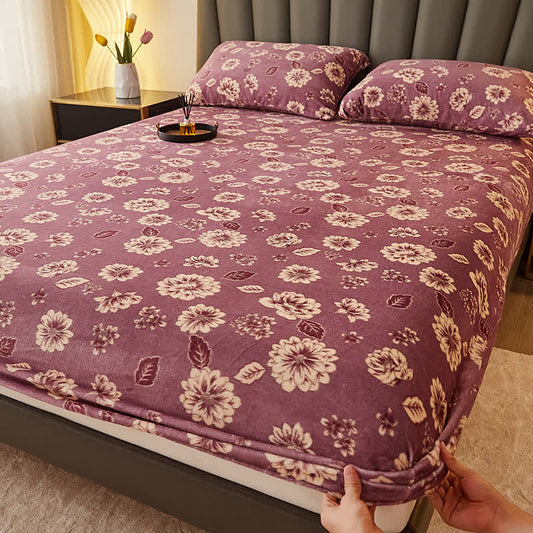Floral Winter Warm Flannel Fitted Sheet