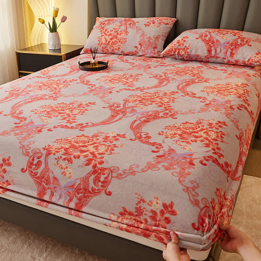 Retro Floral Soft Flannel Fitted Sheet