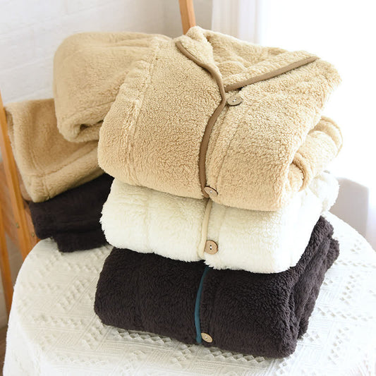 Simple Solid Color Fleece Couple Pajama Set - image 1