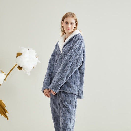 Jacquard Checkerboard Fleece Pajama Set - Gray Blue - XXL - image 0