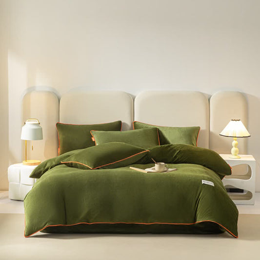 Solid Color Warm Duvet Cover Comforter Set - Olive Green - King - image 0