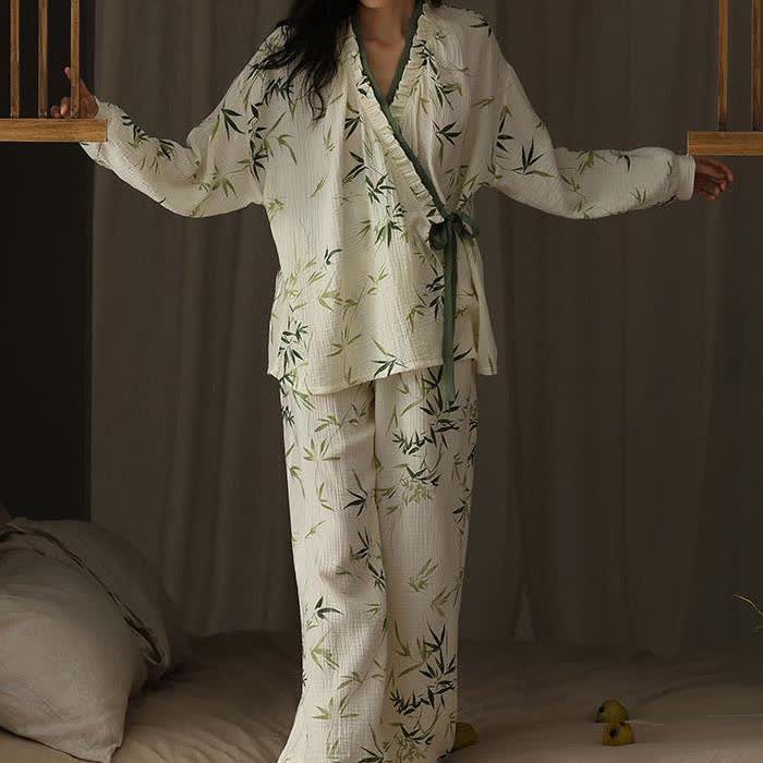 V-neck Bamboo Cotton Gauze Pajama Set