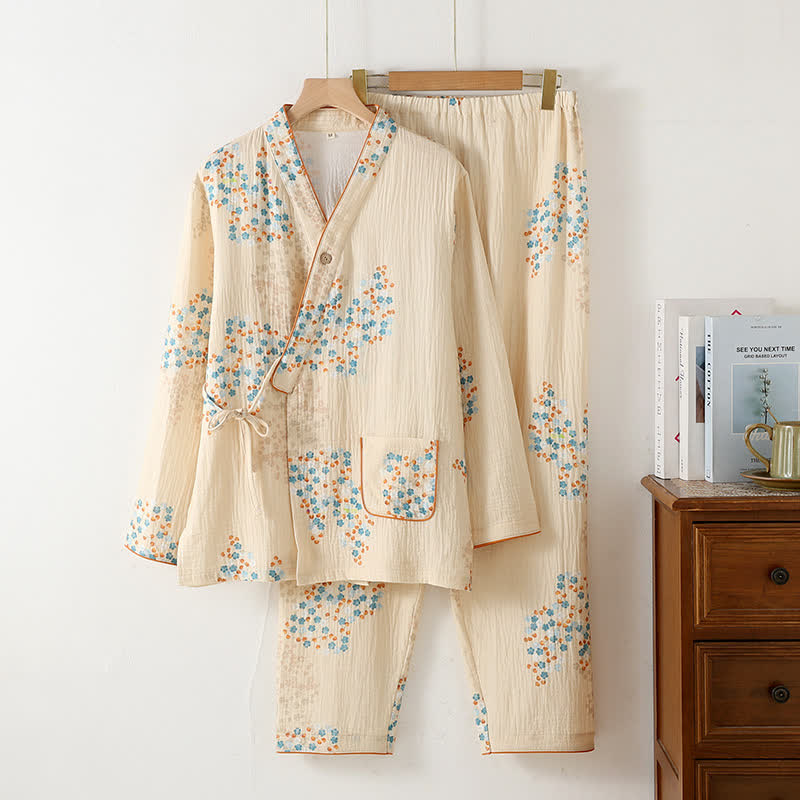 Cotton Kimono Long Sleeve Floral Pajama Set