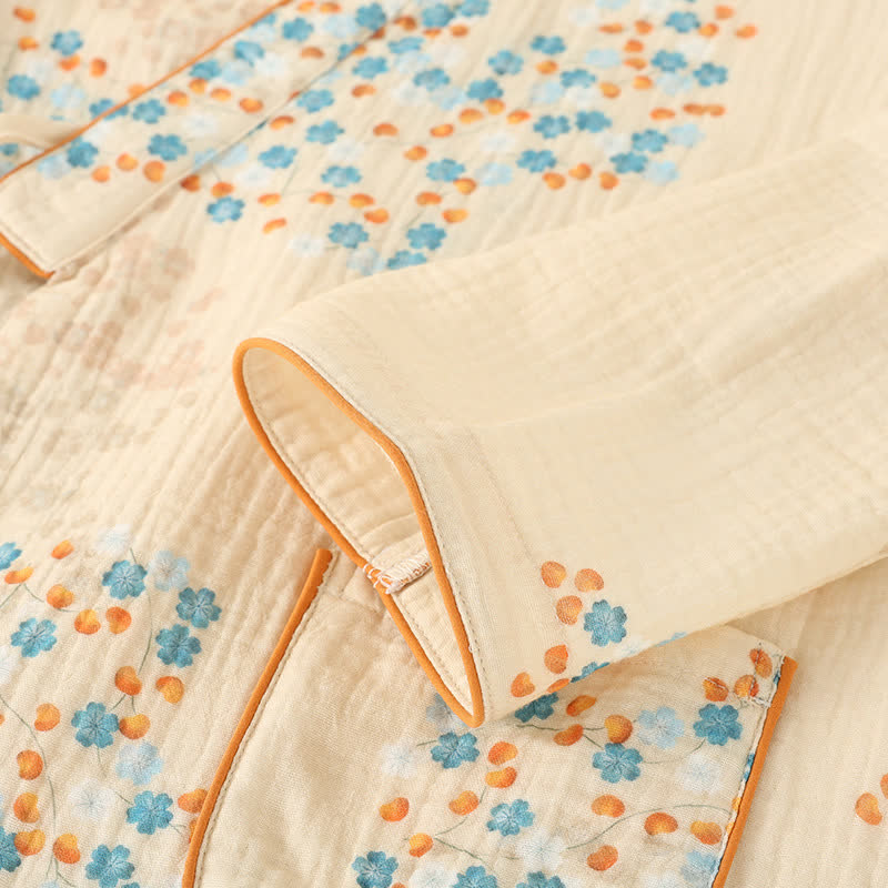 Cotton Kimono Long Sleeve Floral Pajama Set