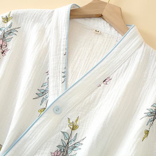 Floral Lily Kimono Cotton Gauze Pajama Set