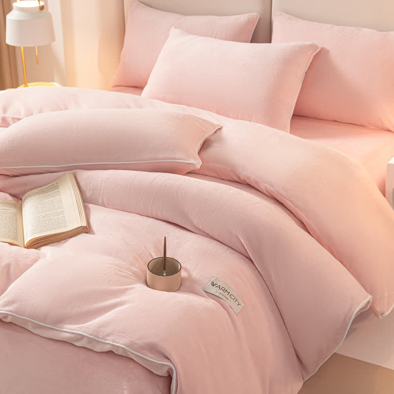 Solid Color Warm Duvet Cover Comforter Set - image 6